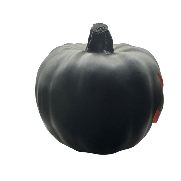 Halloween LED Light-Up Black Jack-O-Lantern Pumpkin Decor With Evil Face Design - Picture 6 of 8